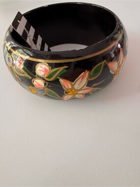 Forever 21 Black Floral Hand-Painted Wooden Bangle